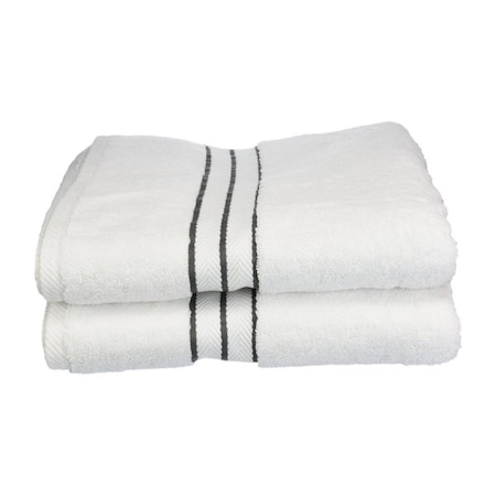 Superior Superior 900GSM-H BTOWEL CL 900 Gsm Egyptian Cotton Bath Towel Set - White With Charcoal Border; 2 Pieces 900GSM(H) BTOWEL CL